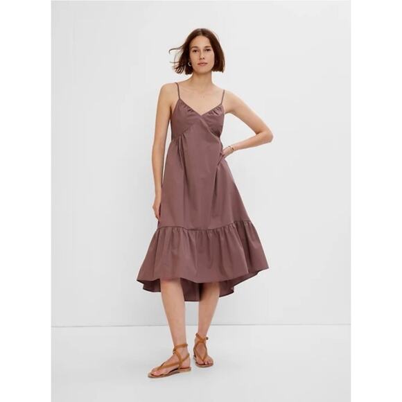 GAP Deep V-Neck Peppercorn Brown Cami Midi Dress - Picture 1 of 5